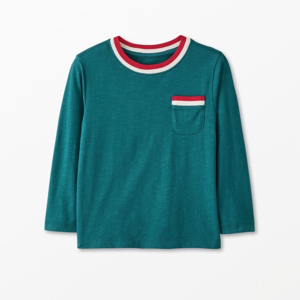 Hanna Andersson Contrast Andersson Contrast Ribbed Long Sleeve Pocket T size 6-7